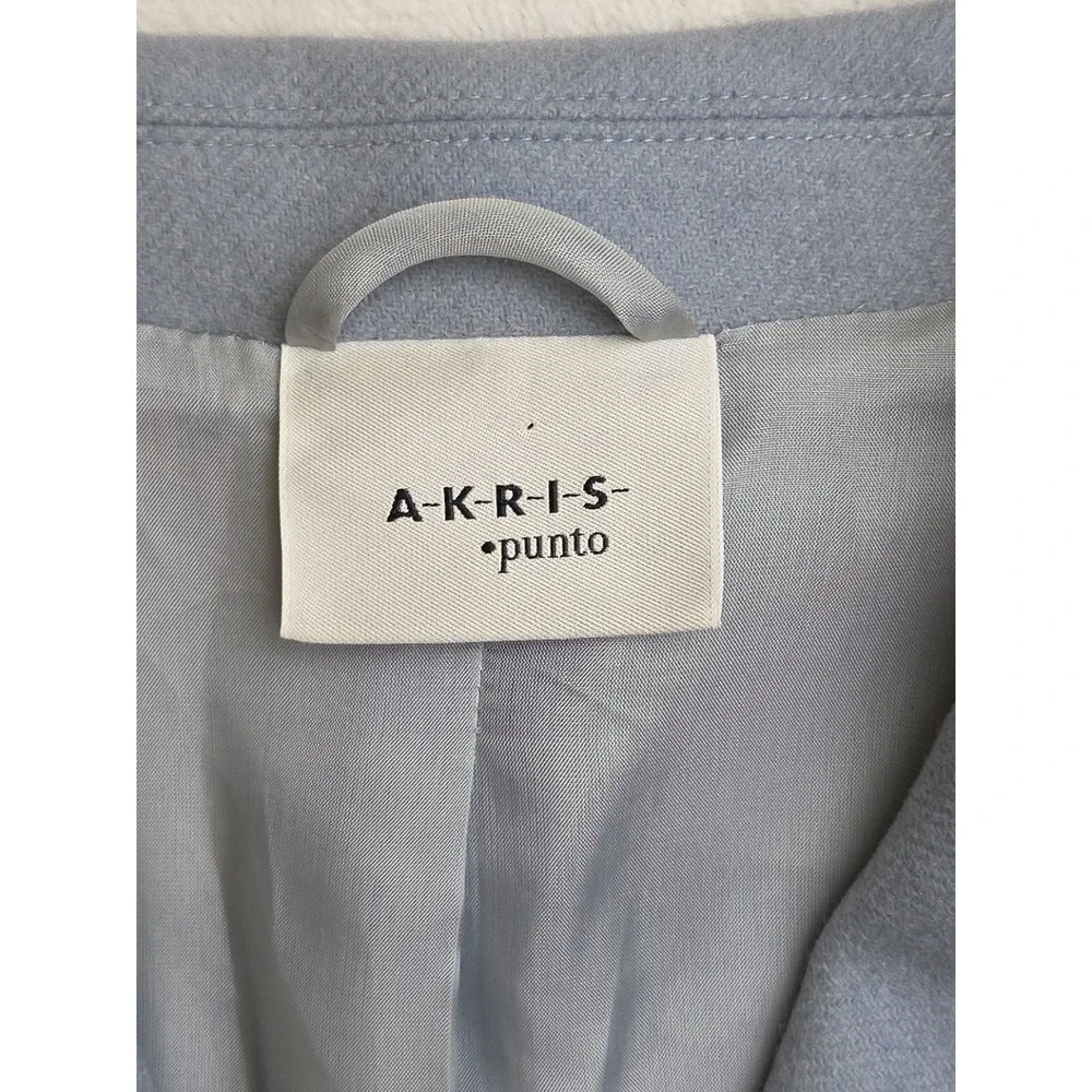 AKRIS PUNTO Blue‎ Wool Angora 2 Button Blazer Jacket Sz 8 Boxy Italy Luxury